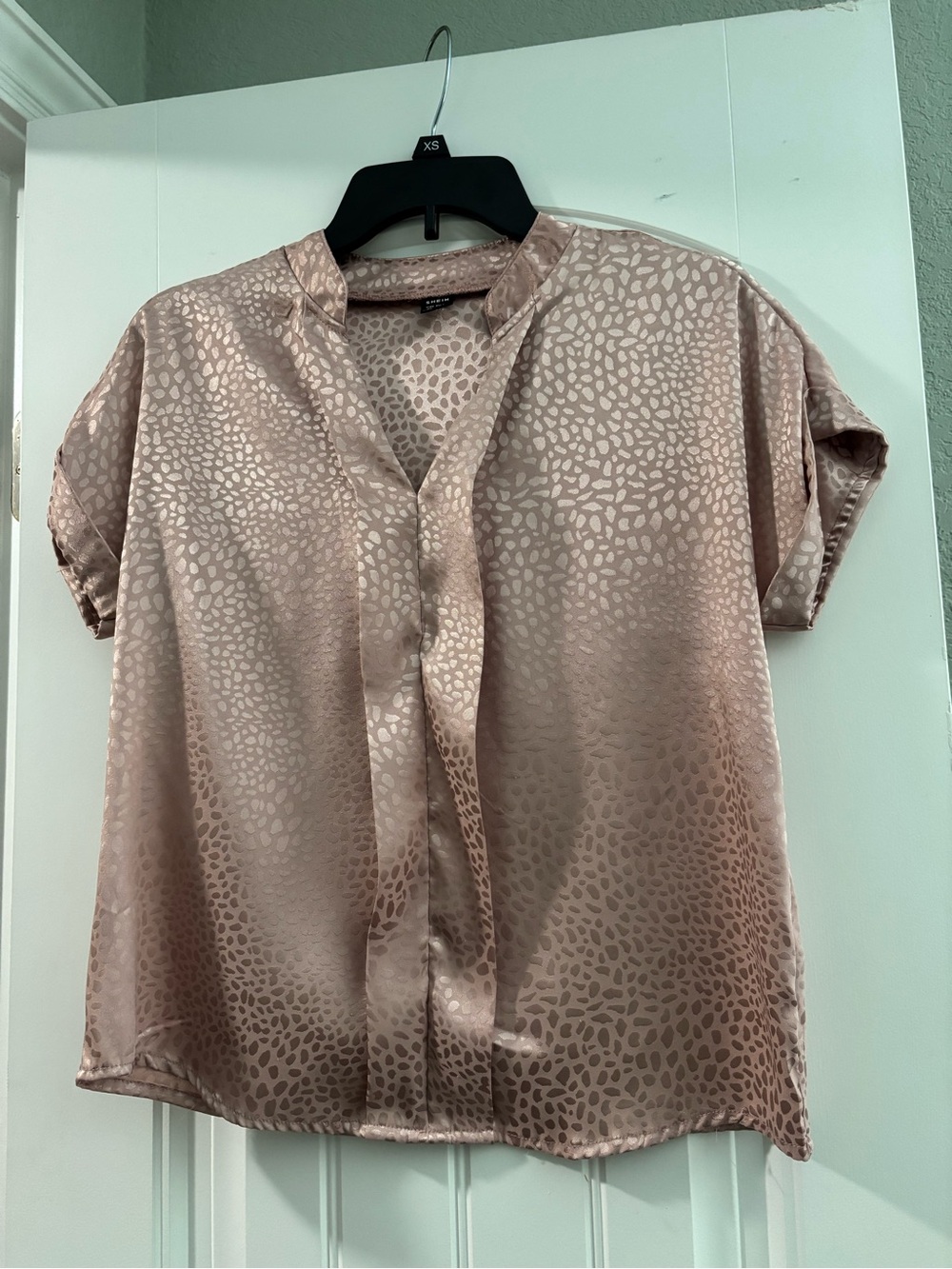 SHEIN Satin Short-Sleeve V-Neck Blouse in Blush